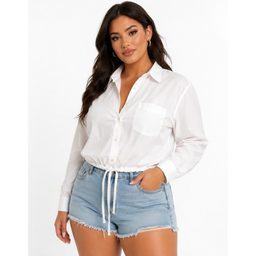 Pale‎ Sky Alera White Tie Front Button Down Shirt Blouse Womens 1X